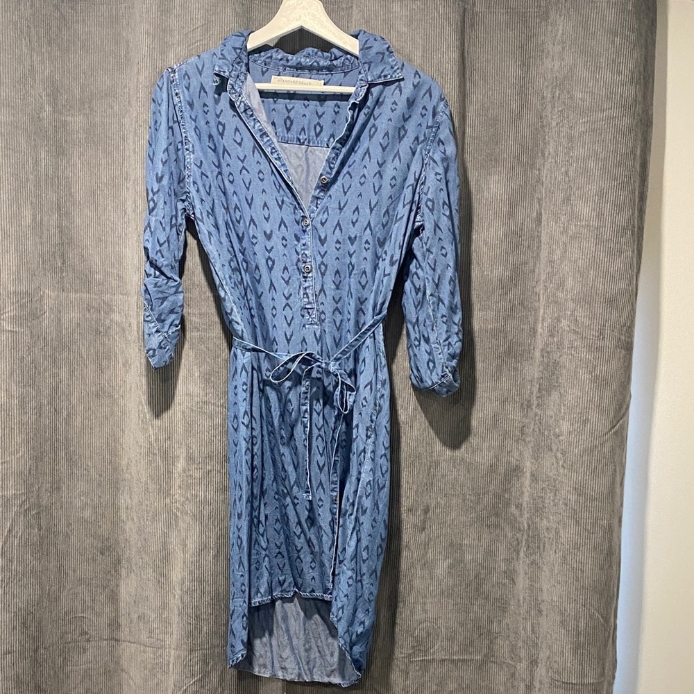 Chic Blue Patterned Long Sleeve Dress